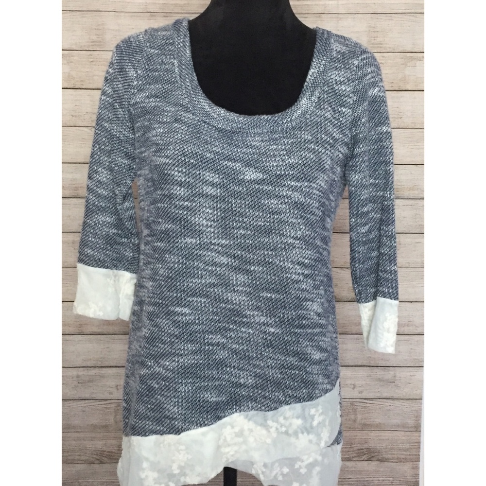 Blue Sweater With Lace Sleeves by Loveappella
